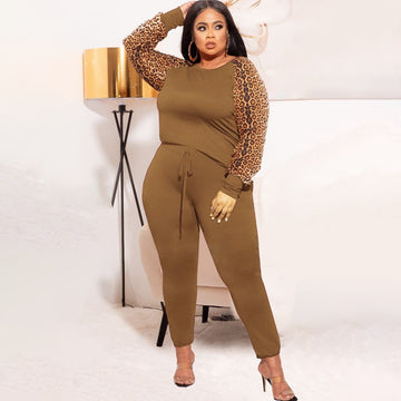 Plus Size Leopard Print Two-Piece Suit